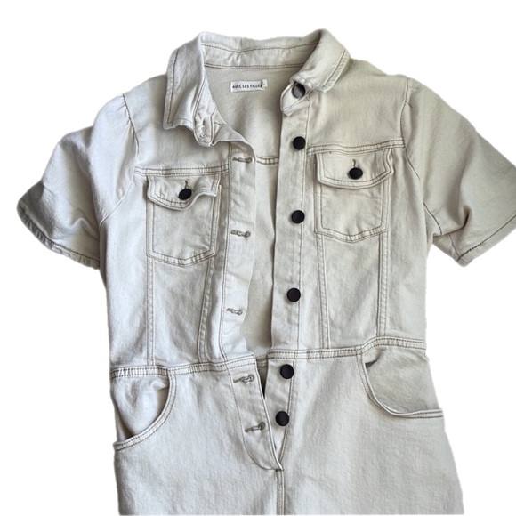 AVEC LES FILLES Tie-Waist Stretch Denim short sleeve Jumpsuit Anthropologie  🔥 - Picture 4 of 7